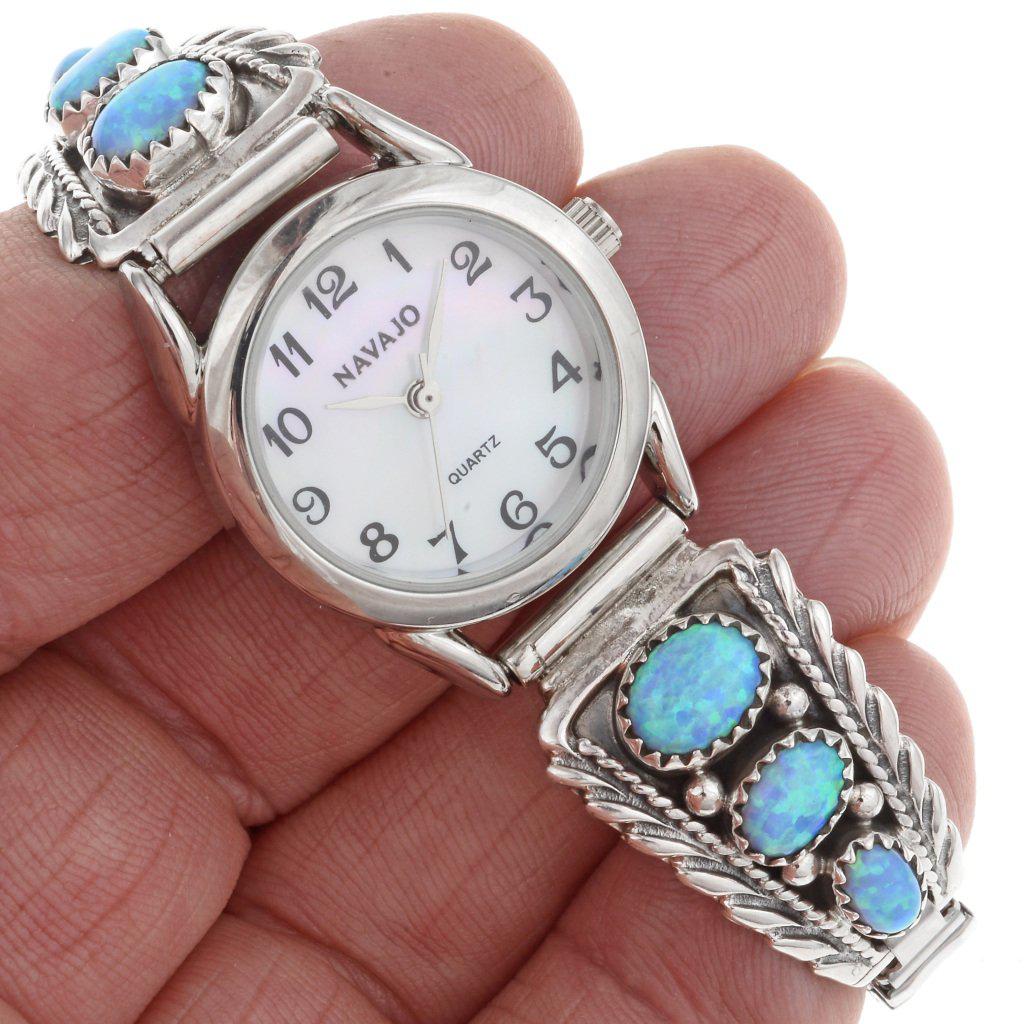 Opal Silver Ladies Watch Bracelet Sterling Tips
