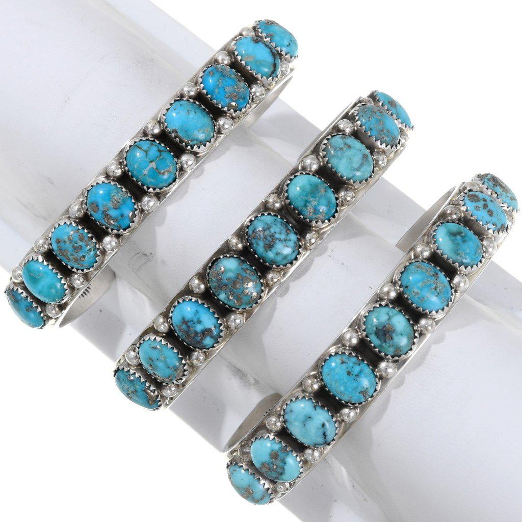 Unisex Turquoise Row Sterling Cuff