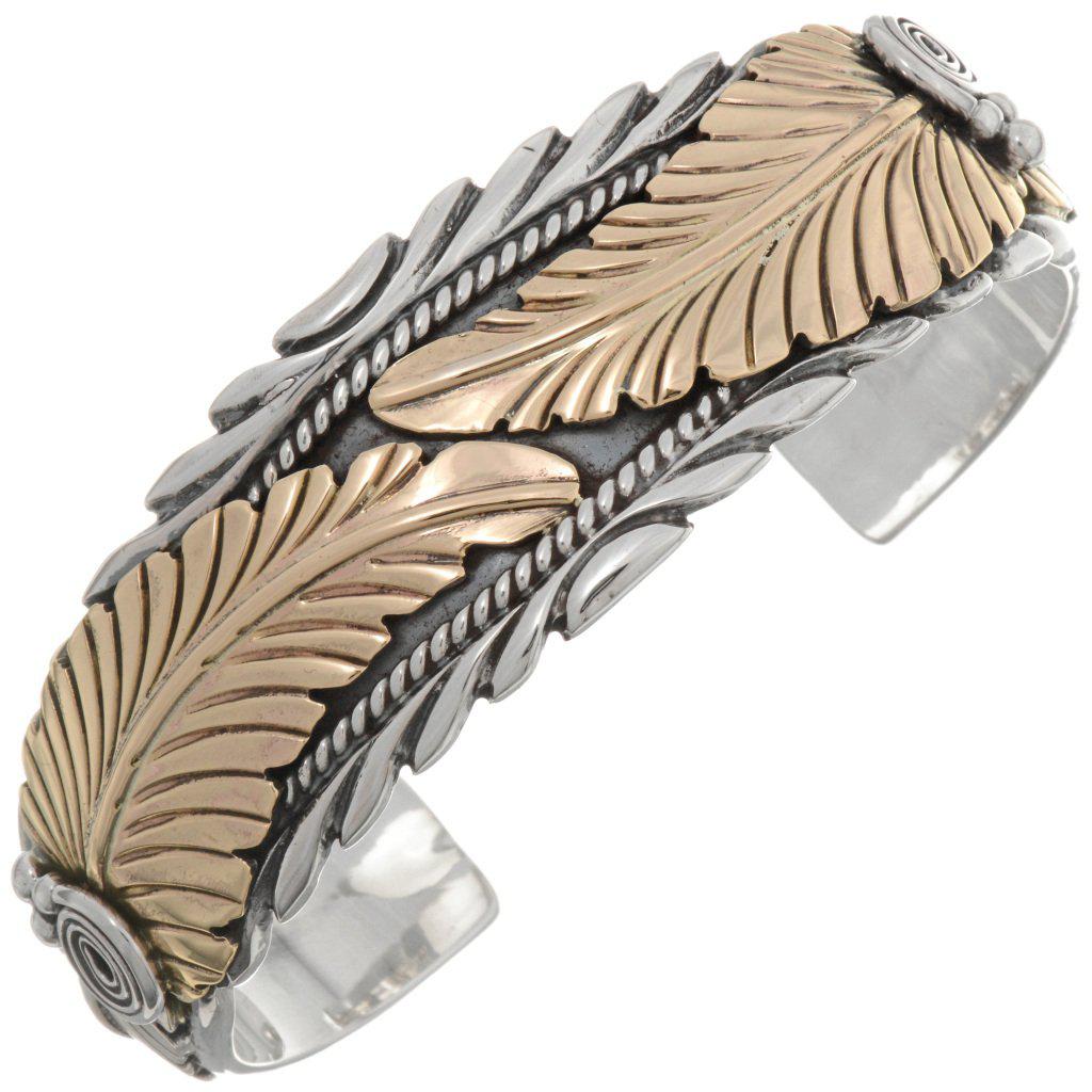 Native American Gold Feather Silver Cuff