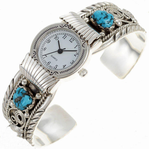 Turquoise Ladies Watch Cuff Bracelet Silver