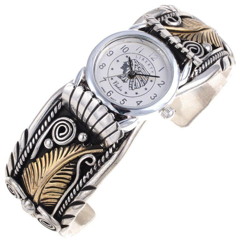 Traditional Gold Silver Watch Ladies Native American Cuff