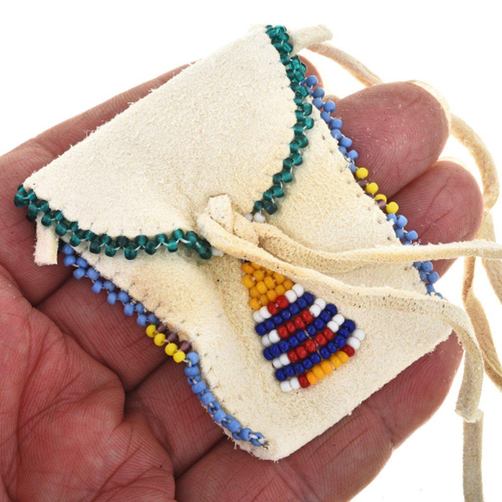 Beaded Buckskin Indian Medicine Prayer Bag Small Pouch Necklace