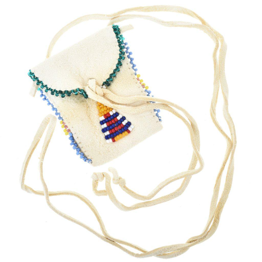 Beaded Buckskin Indian Medicine Prayer Bag Small Pouch Necklace