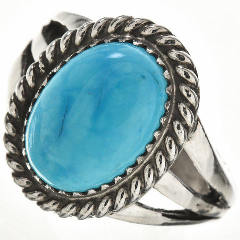 Blue Turquoise Silver Ladies Ring Southwest Style