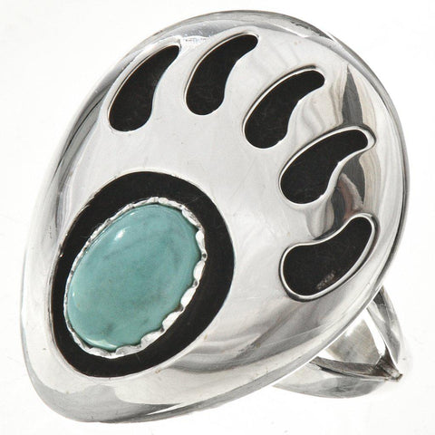 Turquoise Silver Ladies Bear Paw Ring