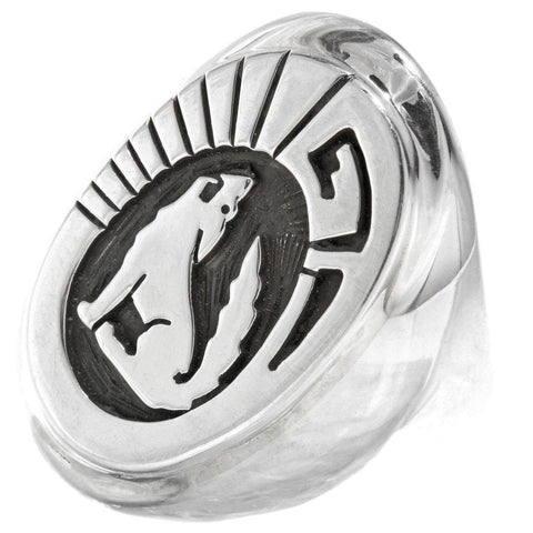 Howling Wolf Silver Mens Ring Sterling Signet