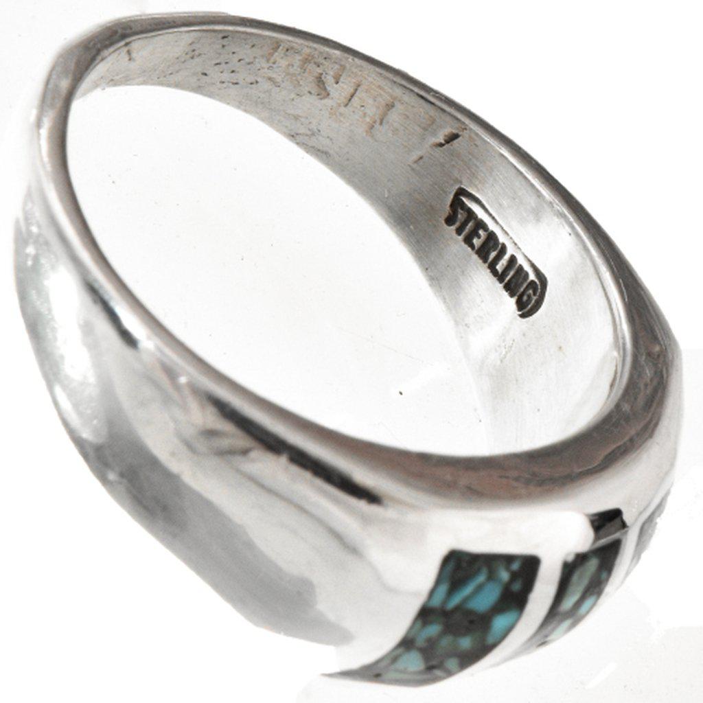 Inlaid Dark Blue Turquoise Ring Mens Sterling Design