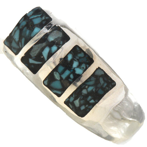 Inlaid Dark Blue Turquoise Ring Mens Sterling Design