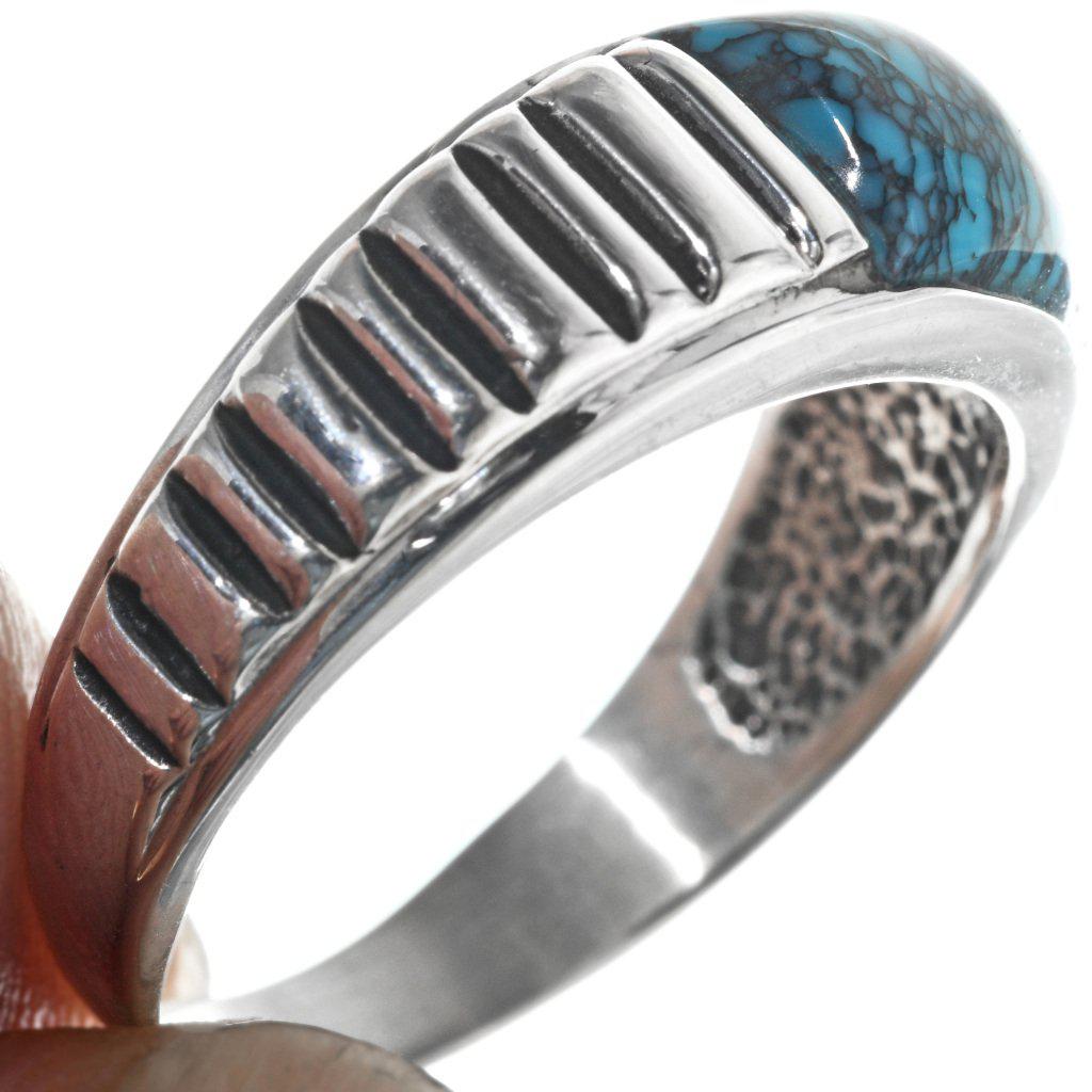 Mens Spiderweb Silver Ring Sterling Ridged Band
