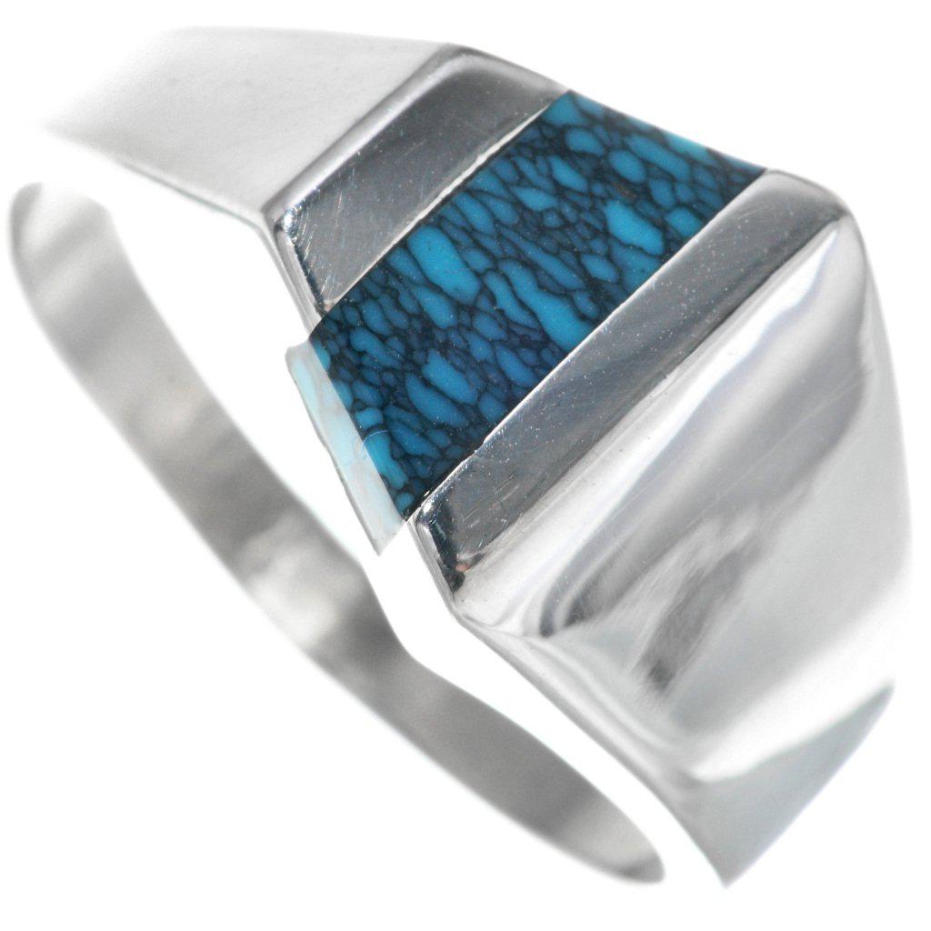 Blue Spiderweb Silver Ring Mens Modern Sterling Design