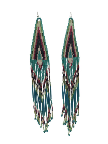Turquoise Multi-Color Tube Bead Fringe Earrings
