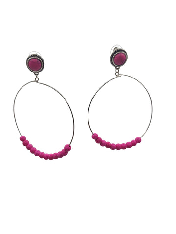 Copacabana Fuchsia Pink Beaded Hoop Earrings