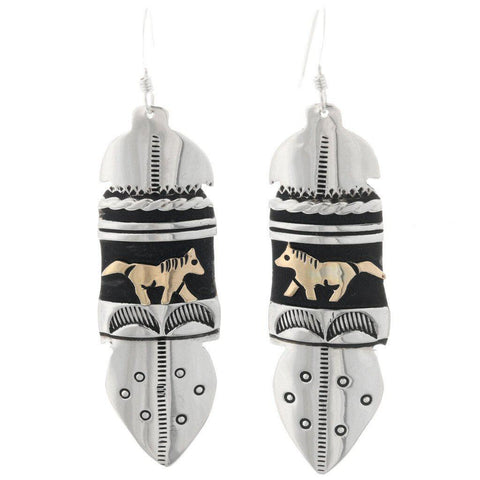 Silver Gold Feather Totem Dangle Earrings
