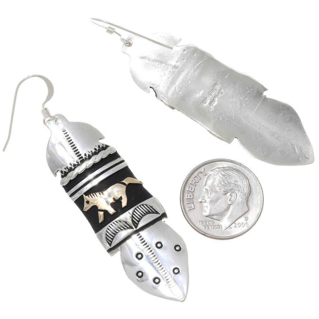 Silver Gold Feather Totem Dangle Earrings