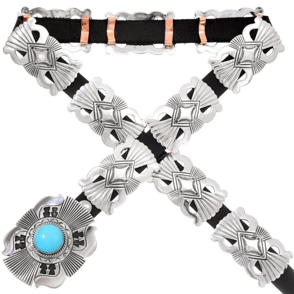 Unisex Turquoise Sterling Silver Native American Concho Belt