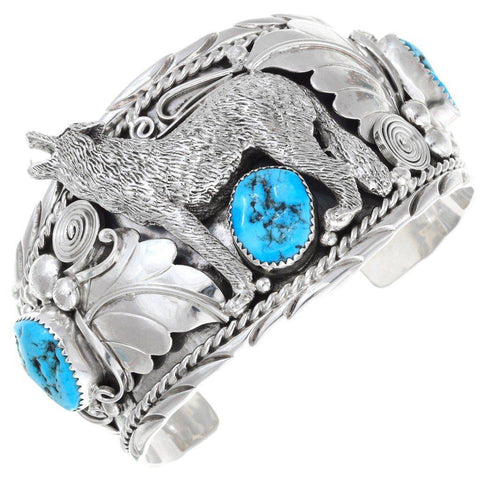Vintage Turquoise Silver Wolf Cuff