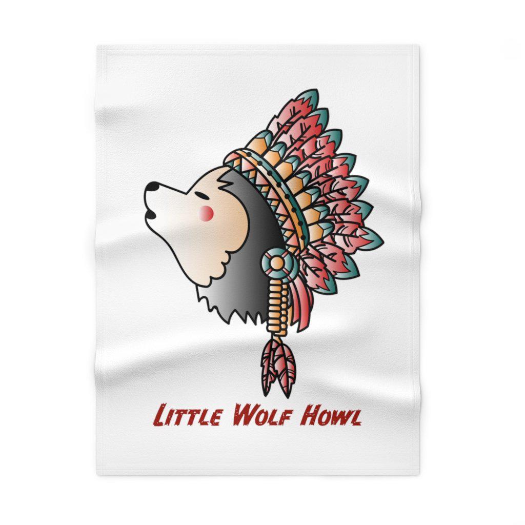 Little Wolf Howl Soft Fleece Baby Blanket - White Bison Native Art