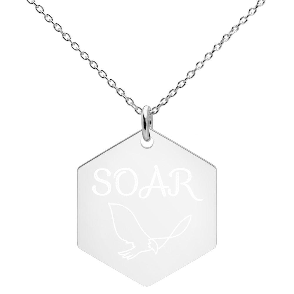 SOAR Engraved Silver Hexagon Necklace
