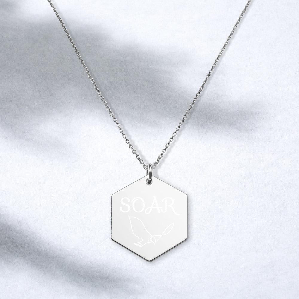 SOAR Engraved Silver Hexagon Necklace