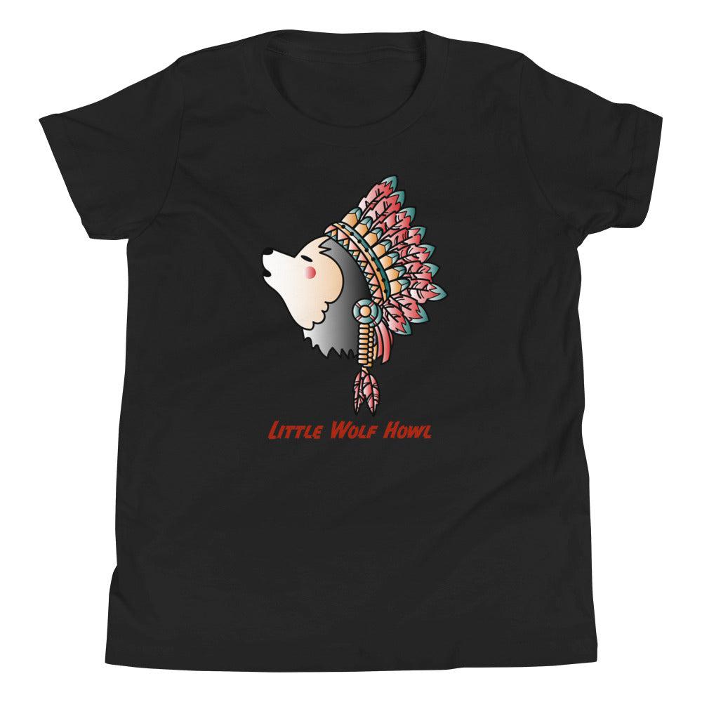 Little Wolf Howl Youth Short Sleeve T-Shirt - White Bison Native Art